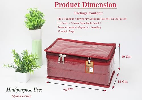 atorakushon Satin Makeup Pouches Cosmetic Necklace Earrings Jewellery Organizer For Women Maroon (Maroon) - color: Maroon