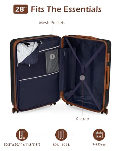 Coolife Luggage, Suitcase with Durable and Lightweight, Large Checked Luggage with ABS Hardshell Expandable, Dual Spinner Wheels, TSA Lock, and YKK Zipper(apricot black, L(28in)) - color: apricot black, size: L(28in)