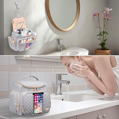 Large Toiletry Bag for Women Men,Bathroom Bag,Water Resistant Shower Bag,Makeup Bag,Toiletry Bags for Traveling,Hanging Toiletry Bag with Transparent Waterproof Phone Pocket (Light Gray) - color: Light Gray