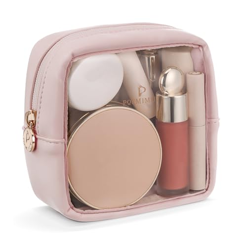 Pocmimut Clear Makeup Bag, Easy to Find Mini Makeup Bag for Purse, Travel Makeup Bag for Car, Compact Cosmetic Pouch for Daily Essentials,Pink - color: Pink, style: Mini