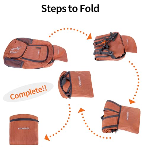 FENGDONG 35L Lightweight Foldable Waterproof Packable Travel Small Hiking Backpack Daypack for men women - color: A6- Dark Orange