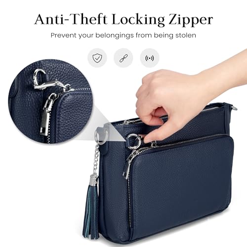 befen Anti Theft Genuine Leather Crossbody Bags for Women Handbags and Shoulder Basg with Built in Wallet RFID Leather Purse - color: Navy Blue