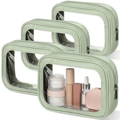 Abbylike 4 Pcs Green Clear Makeup Bag PU Leather Tsa Approved Toiletry Bag with Zipper Transparent Waterproof Portable Cosmetic Bags Travel Car Clear Organizer Bags for Women Girls Mother's Day - color: Green