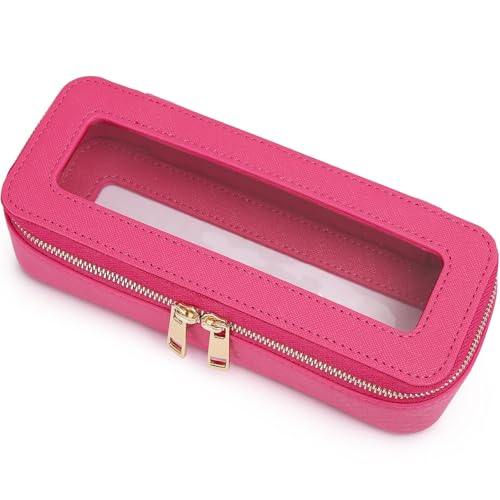Pinkmik Makeup Brush Case, Fuxia, SLIM | Clear Travel Cosmetic & Toiletry Bag, Small Makeup Bag, Zipper Purse Organizer, Car Essential Bag for Women - color: B/Fuxia, size: SLIM