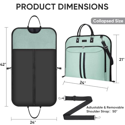 BALEINE Travel Garment Bag, Travel Suit Bag for Men, 42'' Waterproof Carry on Garment Bag for Hanging Clothes, Garment Duffel Bag for Travel Business (Mint Green) - color: Mint Green