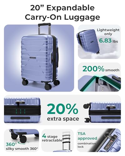 BAGSMART Carry On Luggage 22x14x9 Airline Approved with Spinner Wheels,Lightweight 20 Inch Luggage with TSA Lock,Expandable Hard Shell Carry On Suitcases for Men Women,Slate Blue - color: Slate Blue