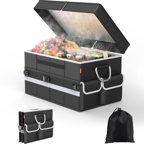 Cooler Bag – Soft Travel Cooler Holds 45 Cans, Stays Cold for 8H & Warm for 7H – Portable Car Trunk Organizer for Camping, Beach, Picnic-Black - color: Jet black