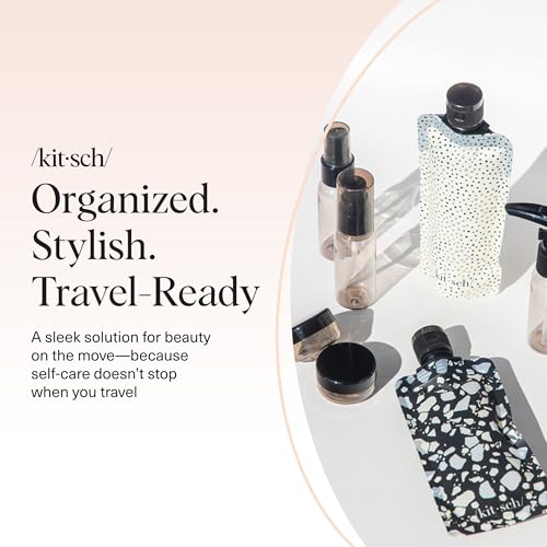 Kitsch 11 PCS Travel Containers for Toiletries – Travel Essentials Kit for Shampoo, & More - TSA Approved Bottles for Travel Size Toiletries, Leak-Proof Refillable Travel Containers - Black & Ivory
