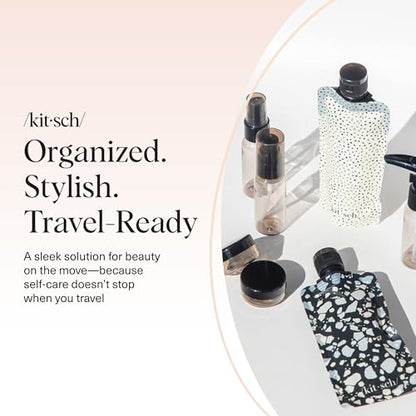 Kitsch 11 PCS Travel Containers for Toiletries – Travel Essentials Kit for Shampoo, & More - TSA Approved Bottles for Travel Size Toiletries, Leak-Proof Refillable Travel Containers - Black & Ivory