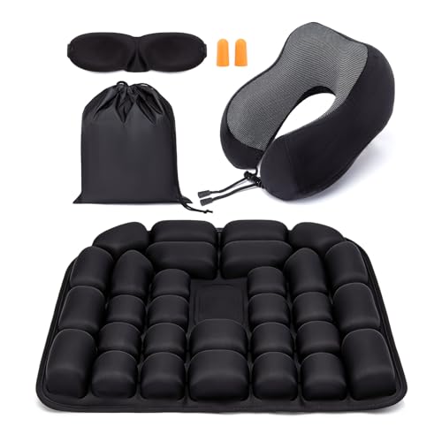 Travel mat - Inflatable Bubble Design, Used for car/Office/Airplane seat Cushion, Equipped with Storage Bags. Ergonomically Designed 3D Inflatable airbag, Including Neck Pillow kit (U-Shaped) - size: U-shaped