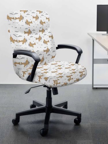 Brown Airplane Office Chair Covers, Stretchable Rotating Chair Slipcovers, Modern Abstract Art Cartoon Clouds Spandex Universal Boss Chairs Cover Removable Washable Seat Cover, Large - color: Blue, size: Large