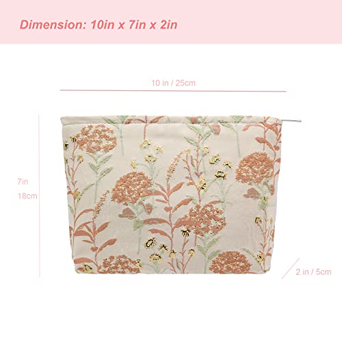 Makeup Bags for Purse Zipper Cosmetic Pouch Large Travel Canvas Make Up Organizer Tool Pouch for Women and Girls,Brocade Flower Pink - color: Brocade Flower Pink