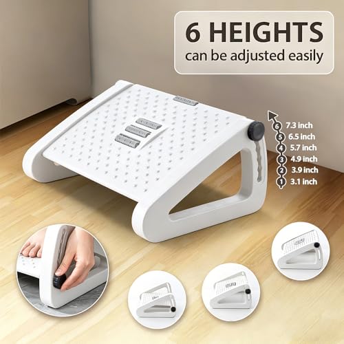 CasaZenith Foot Rest, Six Heights Adjustable Foot Rest for Under Desk at Work, Ergonomic Foots Stool for Under Office Desks, Under Desk Footrest with Foot Massage Roller, Chair Footrest - White - color: White