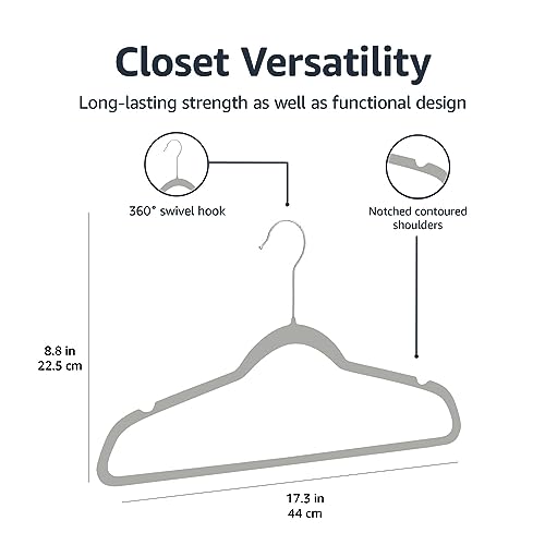 Amazon Basics Slim Velvet Non-Slip Space Saving Suit Clothes Hangers, Closet Organizer, Gray/Silver, 50-Pack - color: Gray/Silver, size: Pack of 50