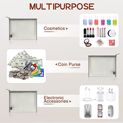 EASYFUN Small Zipper Pouch，6 Pieces Mini Mesh Pouch Coin Purse Portable Cosmetic Case Mesh Storage Bags with Key Kit Small Item Organizer,5 x 4 Inch - color: Grey