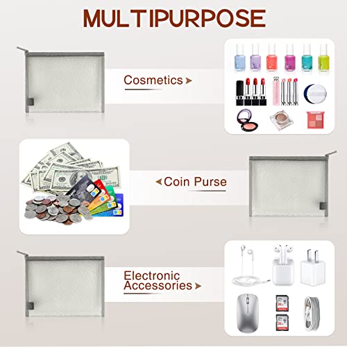 EASYFUN Small Zipper Pouch，6 Pieces Mini Mesh Pouch Coin Purse Portable Cosmetic Case Mesh Storage Bags with Key Kit Small Item Organizer,5 x 4 Inch - color: Grey