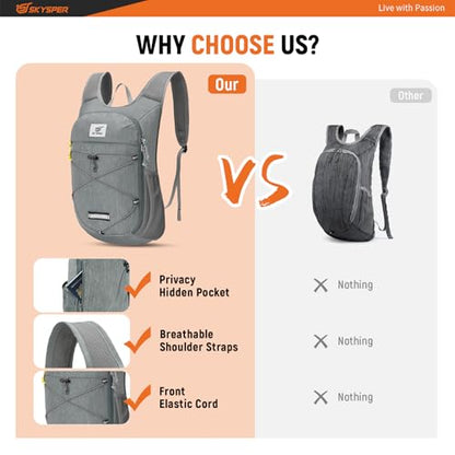 SKYSPER Foldable Hiking Backpack - 10L/15L Small Lightweight Daypack Breathable Travel Backpacks - color: Gray, size: 10 l