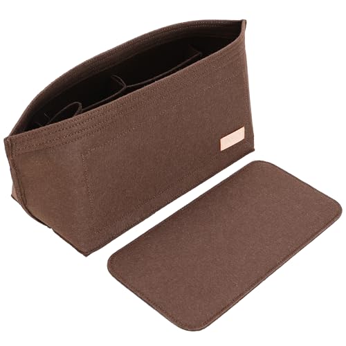 Doxo Purse Organizer Insert for Handbags & Base Shaper 2pc Set, Felt Neverfull MM Organizer Insert, Tote Bag Organizer with Zipper Pocket and Bottle Holder, Fit Speedy 30 Neverfull MM and More,Brown-L - color: Brown, size: Large