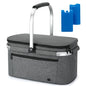 ALLCAMP Picnic Basket - 2 Ice Box Included 32L Insulated Cooler, Thickening Foldable Picnic Basket with Removable Baskets & Sewn-in Frame, Basket for House Warming Gifts New Home(Smoke Gray) - color: Smoke Gray, size: Large