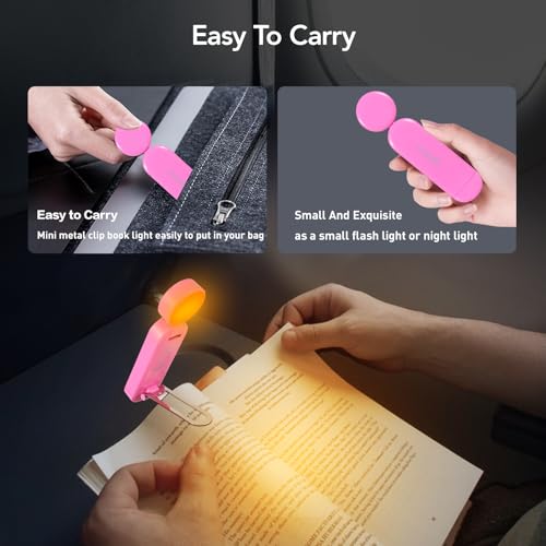 VAVOFO USB Rechargeable Book Light, Blue Light Blocking, Amber Light Clip On Bookmark Shaped Reading Light, Eye Care 6 LEDs Book Light for Bookworms Reading in Bed with 9 Lighting Modes (Rose) - color: Rose
