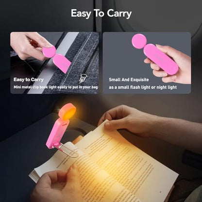 VAVOFO USB Rechargeable Book Light, Blue Light Blocking, Amber Light Clip On Bookmark Shaped Reading Light, Eye Care 6 LEDs Book Light for Bookworms Reading in Bed with 9 Lighting Modes (Rose) - color: Rose