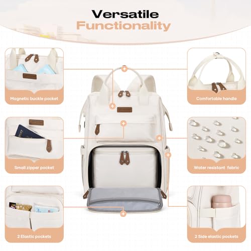 Maelstrom Travel Backpack for Women Men,Laptop Backpack Fits 15.6-17.3 Inch Laptop, Nurse/Work Bag with Insulated Lunch Box (Beige) - color: Beige