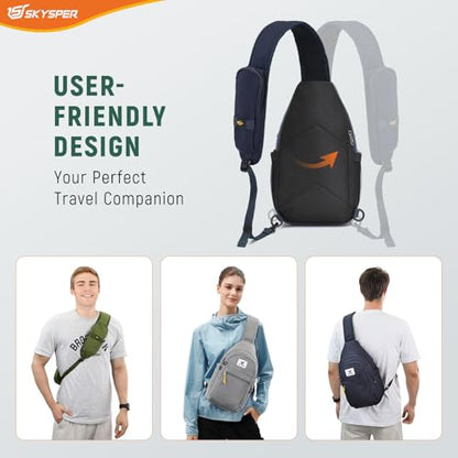 SKYSPER Sling Bag RFID Anti-Theft Crossbody Bag Recycled Travel Cross Body Bag Shoulder Sling Daypack - color: Blue