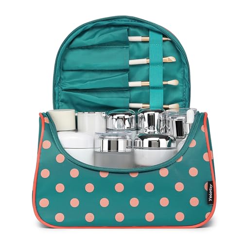 Yeiotsy Travel Cosmetic Bag for Women – Polka Dot Makeup Bag Organizer & Hanging Toiletry Bag - color: Lake Blue