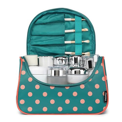 Yeiotsy Travel Cosmetic Bag for Women – Polka Dot Makeup Bag Organizer & Hanging Toiletry Bag - color: Lake Blue