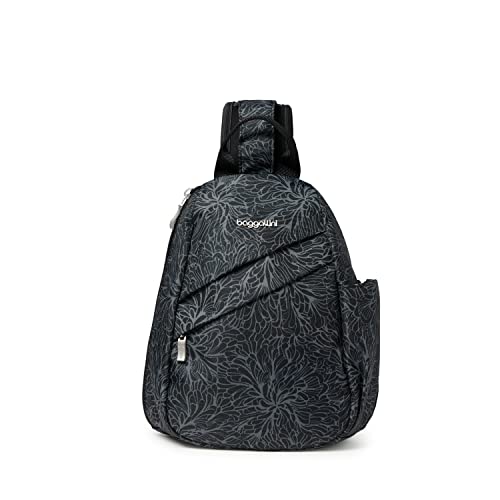 Baggallini Medium Sling Backpack - 9"x11" Lightweight Sling Bag with Convertible Adjustable Shoulder Strap - color: Midnight Blossom