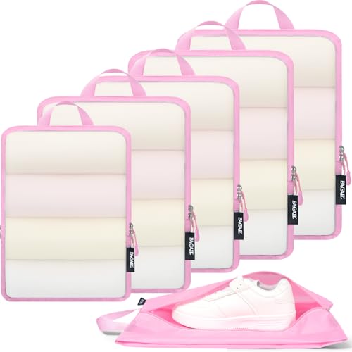 BAGAIL 6 Set Ultralight Compression Packing Cubes Packing Organizer for Travel Accessories Luggage Suitcase Backpack - color: Pink70D, style: Mesh Pattern