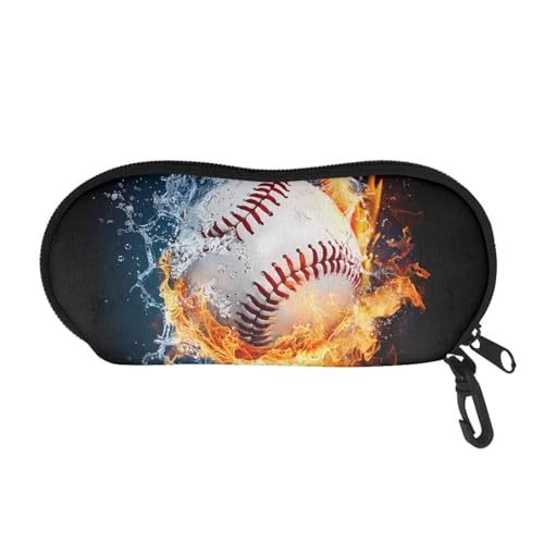 AFPANQZ Glasses Case with Carabiner Hanging Portable Neoprene Zipper Sunglasses Case Soft Lightweight - color: Baseball and Fire Pattern