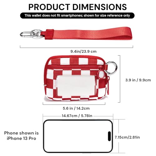 YDF Keychain Wallet for Women Mini Zip Card Holder with ID Window, Coin Purse, Detachable Wristlet, Small Organizer Wallet,red checkered - color: Red Checkerboard