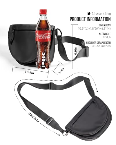 Crescent Bag for Women and Men, Fashion Medium Nylon Folding Crescent Moon Bag Single Shoulder Bag with Adjustable Strap - color: Black Grey