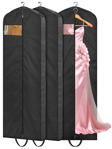 MISSLO 72" Wedding Dress Garment Bag Waterproof Garment Bags for Travel for Women Dress Bags for Gowns Long for Closet Storage 3-Pack, Black - size: 72 inch