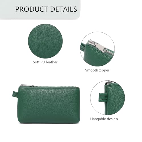30 Color PU Faux Leather Travel Toiletry Bag for Women, Mini Cosmetic Pouch Organizer with 2 Dividers, Easy Clean Makeup Bag for Purse, Gift Idea (PU Faux Leather/Forest Green) - color: PU/Forest Green