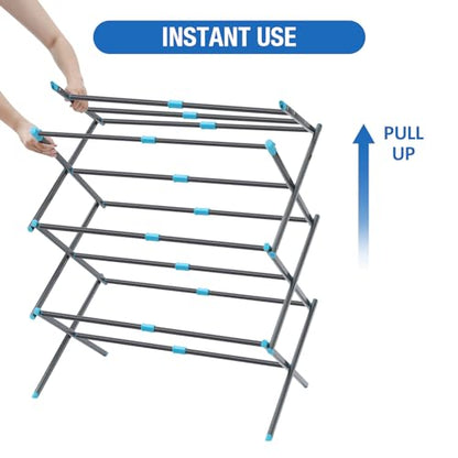 APEXCHASER Oversize Clothes Drying Rack, 3-Tier Drying Rack Clothing, Expandable Metal Laundry Drying Rack, Air Drying Rack, No Install, 24lb Capacity, 14.9" D x 29.3" W x 39.3" H, Graphite - color: Graphite