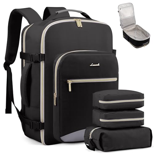 LOVEVOOK 50L Travel Backpack Flight Approved Carry on Backpack,3 Packing Cubes,Waterproof Personal Item Travel Bag,TSA Carry on Luggage Suitcase Travel Essentials,Gifts for Women & Men,fits 18" Laptop - color: Black-grey, size: X-Large-50L-4Pcs