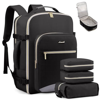LOVEVOOK 50L Travel Backpack Flight Approved Carry on Backpack,3 Packing Cubes,Waterproof Personal Item Travel Bag,TSA Carry on Luggage Suitcase Travel Essentials,Gifts for Women & Men,fits 18" Laptop - color: Black-grey, size: X-Large-50L-4Pcs