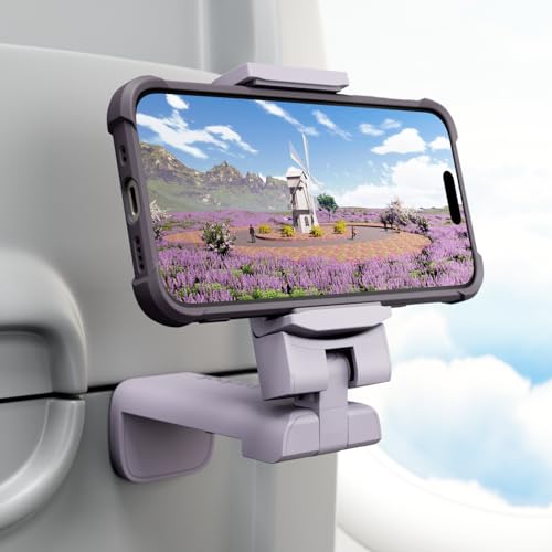 Airplane Travel Essentials Phone Holder, Klearlook Christmas Stocking Stuffers Phone Mount with Multi-Directional 360° Rotation, Travel Must Haves Handsfree Gadgets for Flying, Table or Outdoor-Lilac - color: Lavender