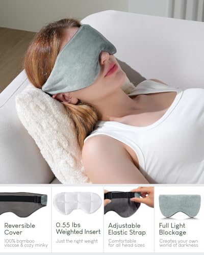 Sivio Weighted Eye Mask for Sleeping, Cooling & Cozy Reversible Blackout Sleep Mask for Women & Men, Microwave Freezable Heavy Blindfold for Airplane, Travel, Meditation, 0.55lb, Grey - color: Grey