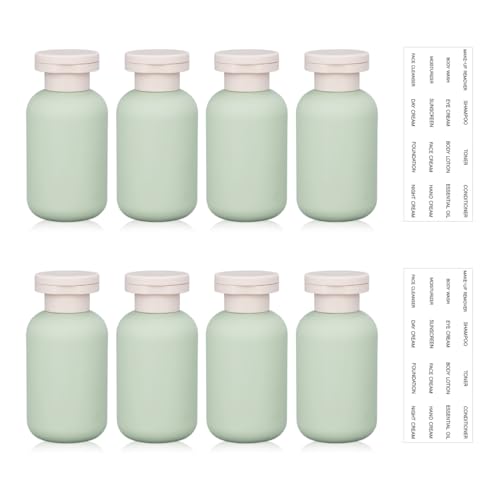 3.4 oz Plastic Small Travel Shampoo Bottles, Refillable Flip Cap Squeeze Bottles for Toiletries, Leakage-proof Travel Shampoo and Conditioner Container (8 pack) - color: Green, size: 3.4 oz