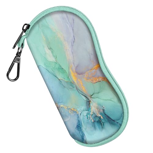 FINTIE Glasses Case with Carabiner, Ultra Light Portable Neoprene Zipper Sunglasses Soft Case - color: Emerald Marble