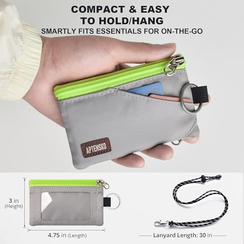 RFID Blocking Travel Wallet with Adjustable Lanyard, Small Nylon Zipper Pouch and Badge Holder for ID, Credit Cards, Cash, Keys, Commuters (Grey) - color: Grey