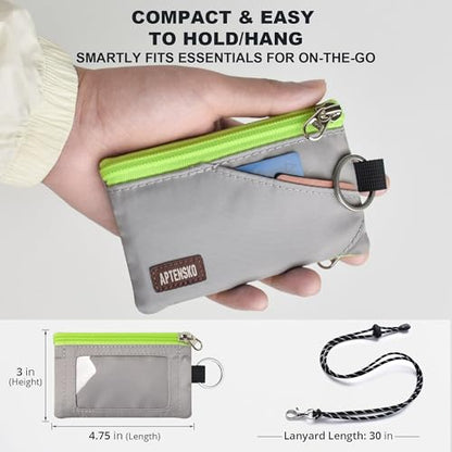 RFID Blocking Travel Wallet with Adjustable Lanyard, Small Nylon Zipper Pouch and Badge Holder for ID, Credit Cards, Cash, Keys, Commuters (Grey) - color: Grey