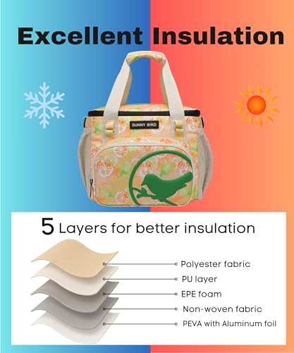 SUNNY BIRD 12L Large Insulated Lunch Bag, Leakproof and Foldable Lunch Cooler Box for Women Adult and Men, Fits 18 Cans (Grapefruit Pink) - color: Grapefruit Pink
