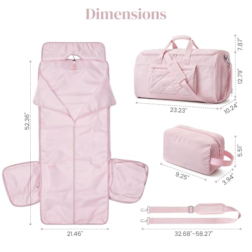 S-ZONE Garment Duffle Bags for Travel Carry on Convertible 2 in 1 Suit Bags Hanging Suitcase with Toiletry Bag 50L - color: Pink