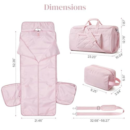 S-ZONE Garment Duffle Bags for Travel Carry on Convertible 2 in 1 Suit Bags Hanging Suitcase with Toiletry Bag 50L - color: Pink