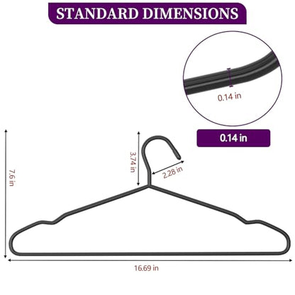40Pack Heavy Duty Thickened and Reinforced Metal Hangers+5 Clothes Pins, Non-Slip Black Metal Hangers, Weight Capacity 50 lbs, Heavy Duty Hanger for Coats, Suits, Shirts, Dresses