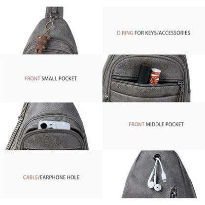 Leresas Sling Bag for Women Crossbody Bags Sling Purse Cross Body Backpack Vegan Leather Over Shoulder Bag Travel Handbag Gifts Dark Grey - color: Drak Grey
